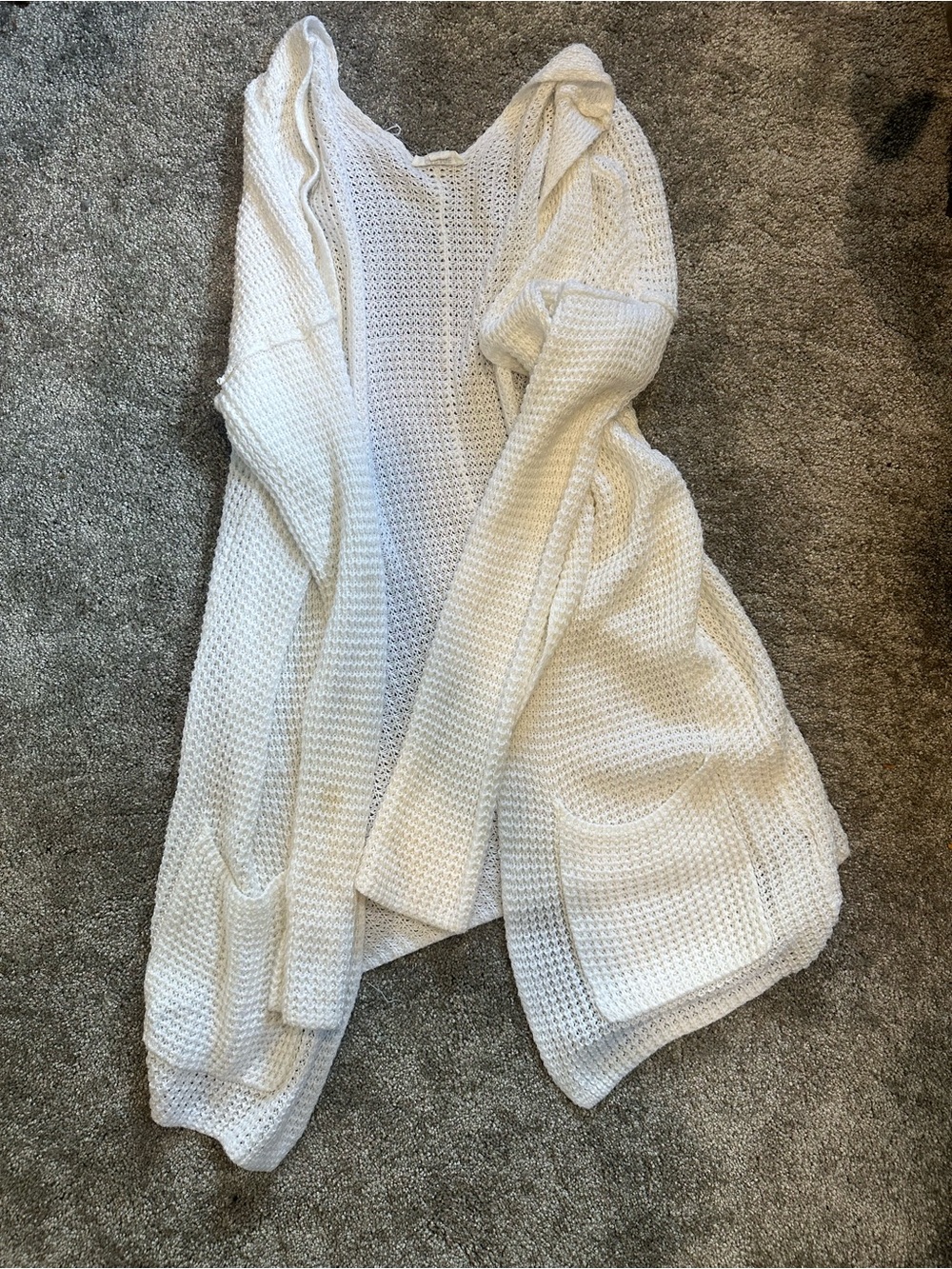 Garage White Waffle Knit Open-Front Long Cardigan